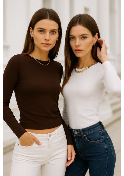 Rich Kadın Beyaz-kahverengi 2'li Paket Bisiklet Yaka Esnek Kumaşlı Vücuda Oturan Slim Fit Uzun Kollu Crop Body Beyaz - Kahverengi Rich Kadın Beyaz-kahverengi 2'li Paket Bisiklet Yaka Esnek Kumaşlı Vücuda Oturan Slim Fit Uzun Kollu Crop Body Beyaz - Kahverengi