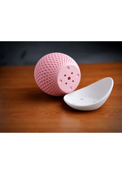 3d Baskı Küre Saksı - Kafes Dokulu İki Parçalı Dekoratif Saksı - Pembe-beyaz