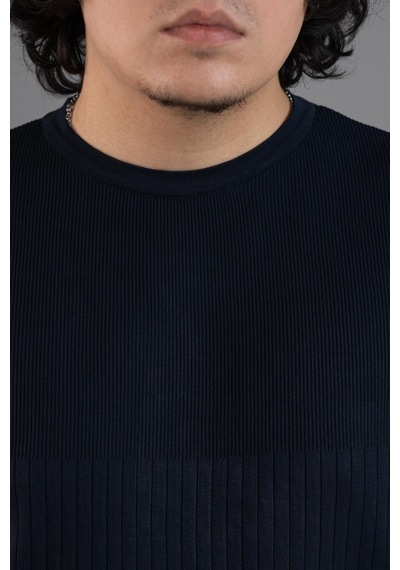Bisiklet Yaka Likralı Microfilament Kumaş Slimfit Erkek Sweatshirt Lacivert