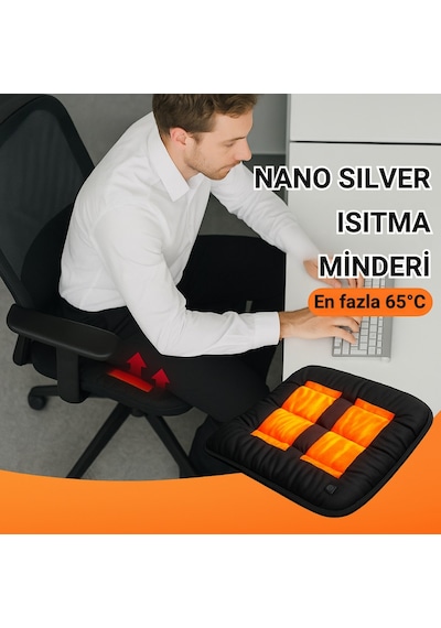 Polham Nano Isıtmalı Koltuk Minderi 3 Kademeli 35 -45 -65 Ofis, Ev, Araç Uyumlu Isıtıcı Minder, 42 42 Cm 1 Adet