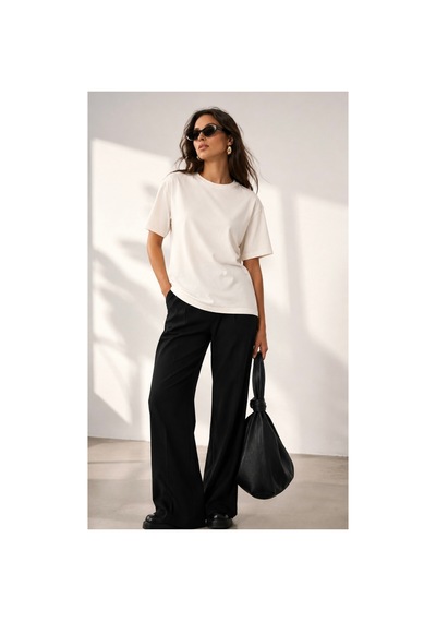 Qu Style Premium Basic Oversize Kadın Tişört Yumuşak Dokulu Günlük Rahat Kalıp T-shirt Ekru
