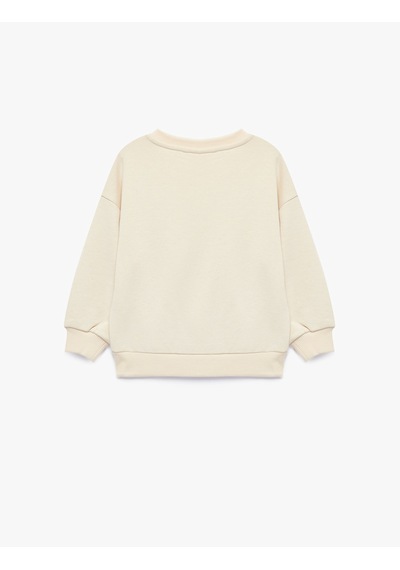 Koton Uzun Kollu Üç İplik Bisiklet Yaka Ayıcık Baskılı Sweatshirt Bej 7wmg10101ak Ekru