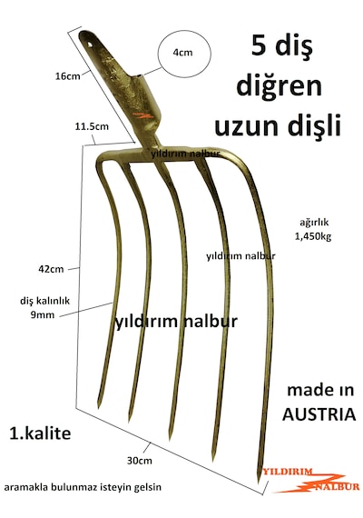 Uzun Boy Diğren 5 Uzun Diş Kaliteli Yaba Saman Dirgen Avusturya D