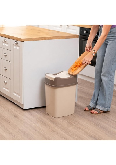 8 Litre Kapaklı Çöp Kovası, Modern Tasarım Pratik Mutfak Banyo Ofis Çöp Kutusu, Kapaklı Plastik Atık Kovası K