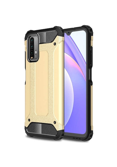 Ekılıf - Xiaomi Redmi 9t Uyumlu - Kılıf Çift Katman Zırh Tank Crash Military Kapak - Gold