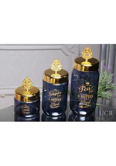 3'lü Lüks Cam Tea/coffee/sugar Çay Kahve Şeker Kavanoz Seti 400 Ml. 700 Ml. 950 Ml.