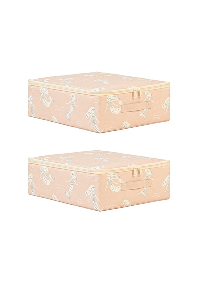 Ocean Home Textile 2'li Çocuk Odası Deniz Kızı Destekli Kutu Hurç Set 31 X 38 X 12 Cm Pembe