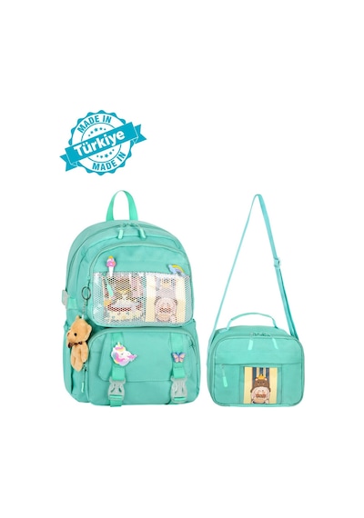 Waddell Kawaii Kore Tarzı Aksesuarlı İlkokul Sırt Ve Beslenme Çantası Su Yeşili 25001 Yeşil