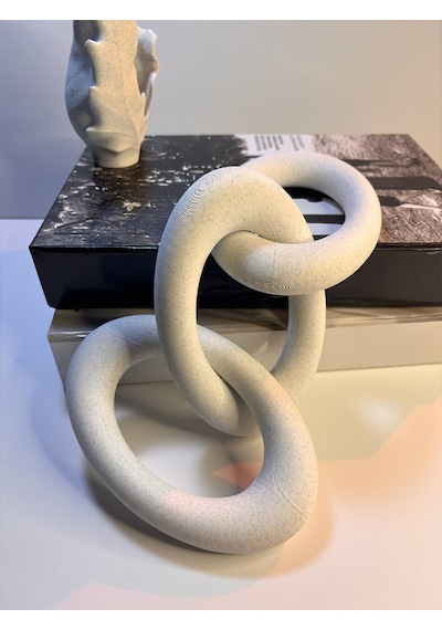 Modern Beyaz Zincir Dekoratif Obje Şık Masa Üstü & Kitaplık Süs Eşyası 15 Cm X 3 Zincir Bloğu