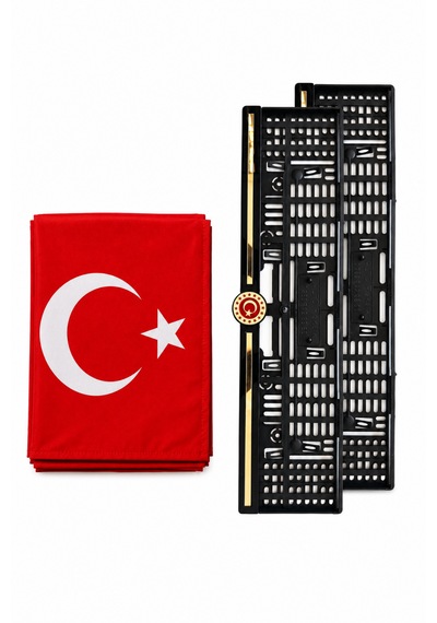 Kemboss Türkiye Kaput Bayrağı Ve Teşkilat Plakalık Seti - 130x160 Cm Lastikli Kaput Bayrağı + 2'li Universal Araba Plakalık