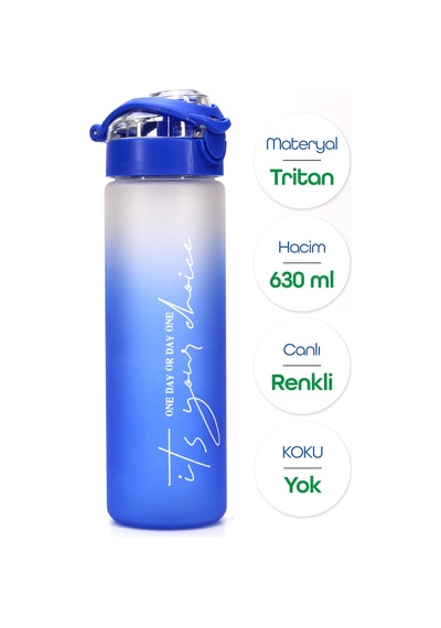 Su Matarası Tritan Geniş Ağız Su Şişesi Gradient Type Spor Matarası Suluğu Bpasız 630 Ml Mavi 0111