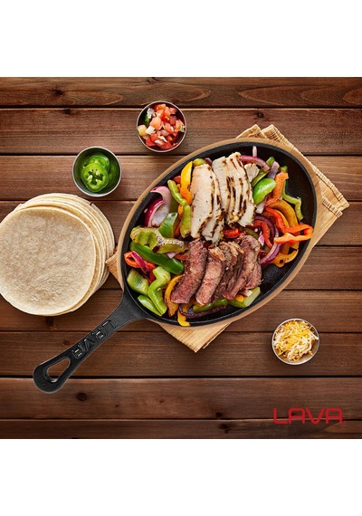 Lava Fajita Tavası Ve Altlığı, 17x23 Cm, Saplı, Oval Sku: Smg8690010554437 Açık Gri