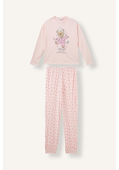 Defacto Baskılı Uzun Kollu Üst Lastikli Paça Alt 2li Pijama Takımı Kız Çocuk I3895a826aupn645 Pembe-pn645