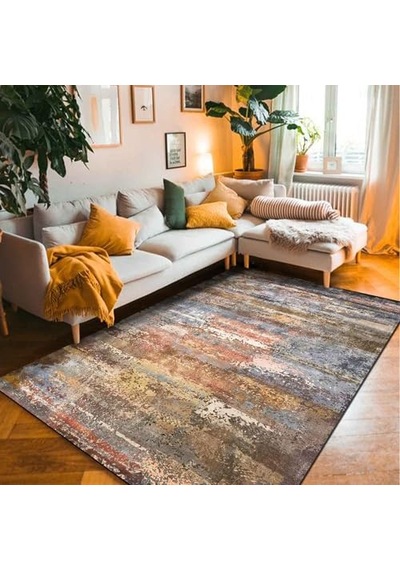 Lola Desenli Kadife Pamuk Tabanlı Yıkanabilen Kaydırmaz Antibakteriyel Salon Halısı 200x250 Çok Renkli