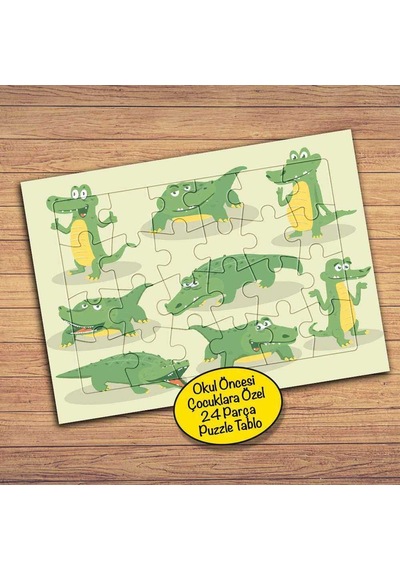 Sevimli Timsah Kolyajı Çocuklara Özel Puzzle Yapboz Tablo-pz143