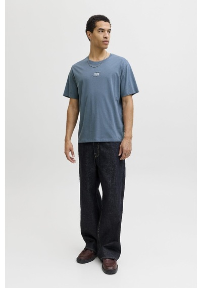Jack & Jones Erkek Bisiklet Yaka Grafik Baskılı Tişört Mavi