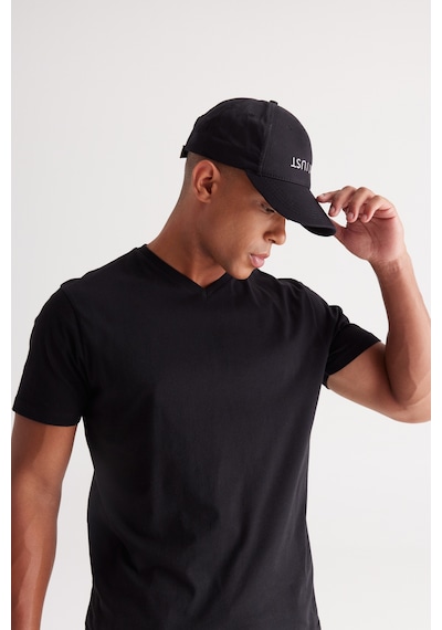 AC&Co / Altınyıldız Classics Erkek Sıyah-sıyah 2'li Slim Fit Dar Kesim V Yaka Tişört Siyah