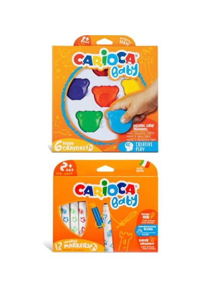 Teddy Şekilli Kirletmeyen Mum Boya Carioca Jumbo Bebek Süper Yıkanabilir Keçeli Boya