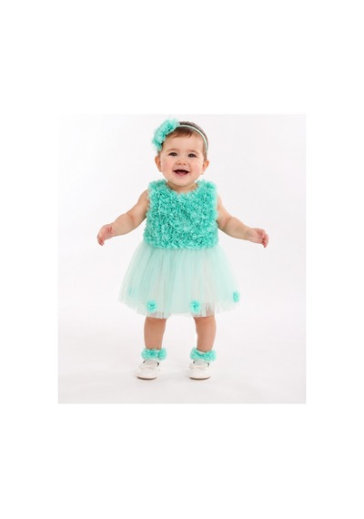 Hayy Baby Kıds Wear Su Yeşil Çiçekli Çocuk Tütü Elbise