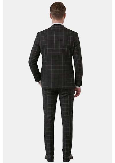 Deepsea Erkek Siyah Slim Fit 3 Lü Takım Elbise Yelekli Ekose Desenli Çift Düğme Takım Elbise 2600501