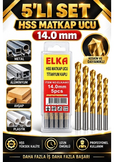 14 Mm Hss Titanyum Kaplı Matkap Ucu 5'li Set Metal Alüminyum Ahşa