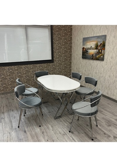 Selenit Mutfak Yemek Masası Takımı-6 Kişilik Mutfak Masa Sandalye Takımı- Mutfak Masası Takımı Gümüş Selenit Mutfak Yemek Masası Takımı-6 Kişilik Mutfak Masa Sandalye Takımı- Mutfak Masası Takımı Gümüş