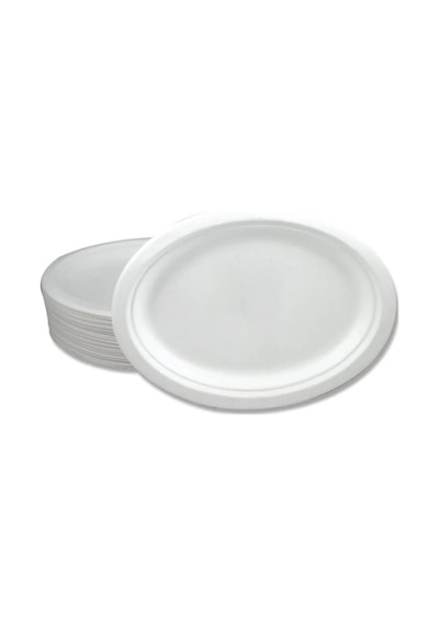 Roll-up Nature Ekolojik Karton Kağıt Tek Kullanımlık Oval Tabak - 20x26 Cm. - 25 Adetlik 1 Paket Beyaz