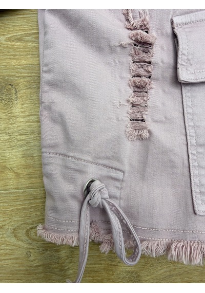Büyük Beden Yakalı Düğme Detaylı Bağcıklı Ön Cepli Denim Kadın Ceket Pembe