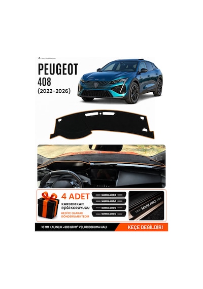 Peugeot 408 2022-2026 Uyumlu Torpido Örtüsü, Torpido Kılıfı - Siyah-kahverengi - Pe033