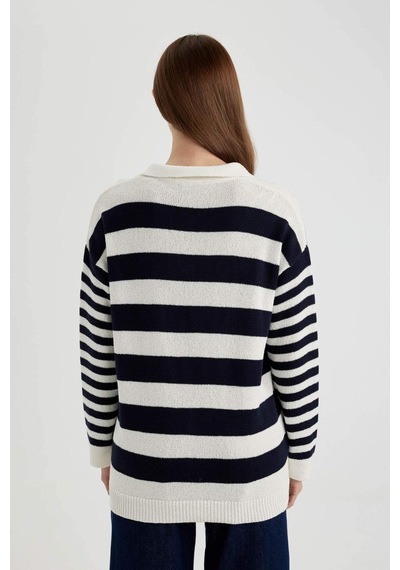 Defacto Regular Fit Çizgili Polo Yaka Tişört Tunik C2850AX24SPNV243 Lacivert
