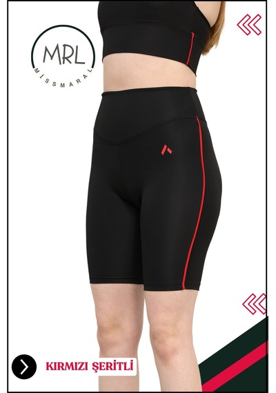 Missmaral Kadın Siyah Yüksek Bel Toparlayıcı Biker Şort Kısa Spor Tayt Likralı Dalgıç Biker Tights 1043 Siyah Kırmızı