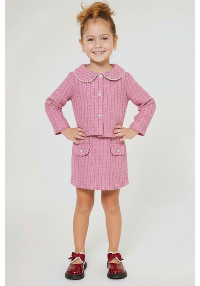 My Kids Wear Kız Çocuk Bayramlık İnci Detaylı Tüvit Takım 12545 Pembe