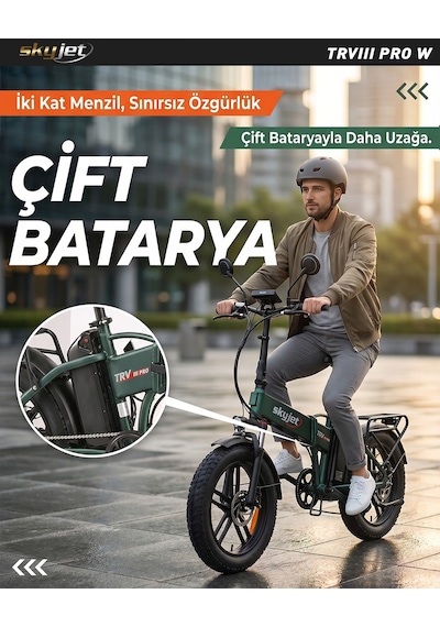 Skyjet Trvııı Pro W Çift Bataryalı 1000w Elektrikli Bisiklet Ayna Çanta Ve El Gazı Hediyeli Yeşil