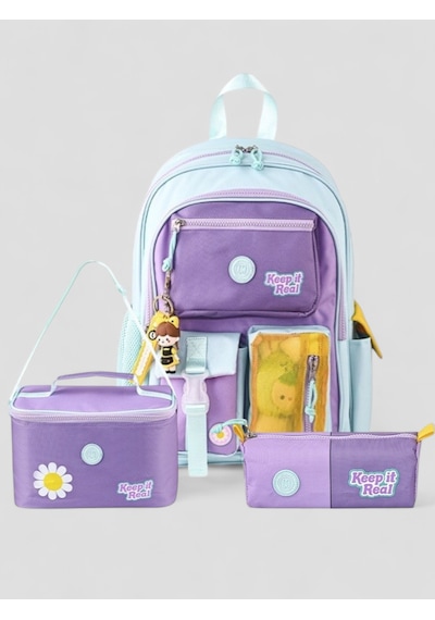 Muggle 2214 İthal Ürün Üst Kalite Unisex Çocuk Üçlü Set İlkokul Sırt Çantası Mor
