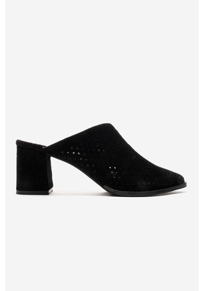 Luvishoes Toen Siyah Süet Hakiki Deri Kadın Kalın Topuklu Terlik