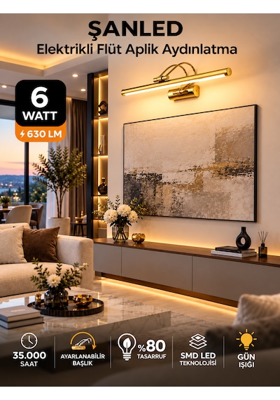 6w Elektrikli Flüt Led Aplik Gold Renk Gün Işığı Ayarlanabilir Başlık 1 Adet