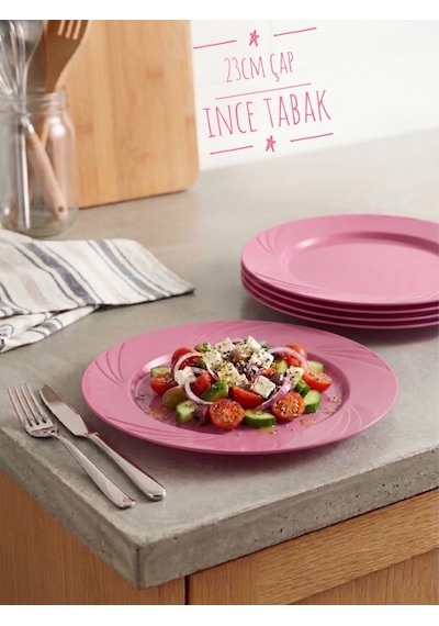 6 Adet Renkli Plastik Parti Tabağı Pembe