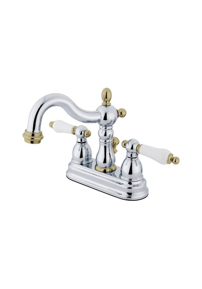 Brass Kb1604pl Heritage 4 İnç Centerset Lavabo Bataryası Porselen Kol Saplı, Parlak Krom Ve Parlak Pirinç