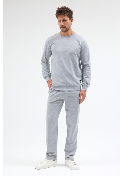 Mmetalic Gri Relaxed Fit Bisiklet Yaka Sweatshirt Düz Paça Erkek Eşofman Takımı