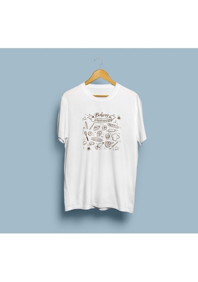 Oversize Fırın Elemanları Tasarım Unisex T-shirt Beyaz