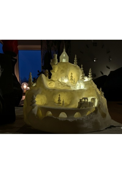 Karlı Diyar Kış Köyü Işıltısı Yılbaşı Dekorasyonu 3d Baskı Tealight Led