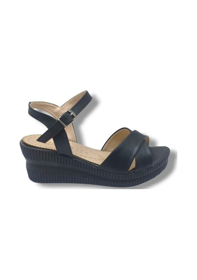 Selfie 4252-26 Cilt Çapraz Bant Dolgu Taban Fashion Kadın Sandalet 6cm Siyah