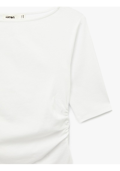Koton Slim Fit Pamuklu Kayık Yuvarlak Yaka Yarım Kollu Tişört Ekru 6sak50012ek Ekru