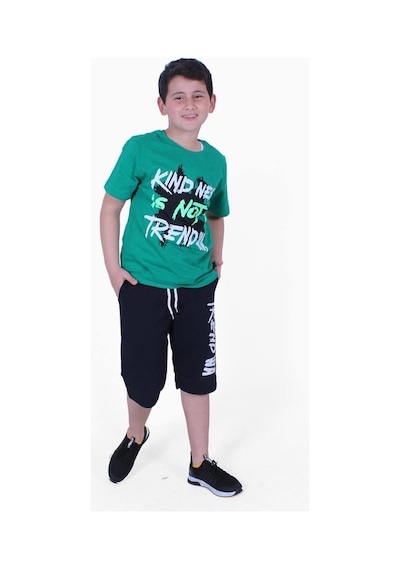 Fyk Kids Yazı Baskılı Erkek Çocuk Kapri Takım Yeşil
