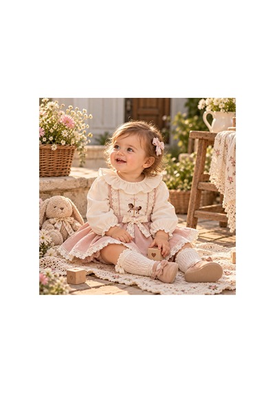 Ministok Pinky Carousel Nakışlı Kız Bebek Salopet Takım Pembe
