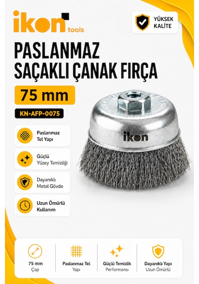 Paslanmaz Saçaklı Çanak Fırça 75 Mm M14x2 Spiral Uyumlu Pas Boya Çapak Temizleme Fırçası