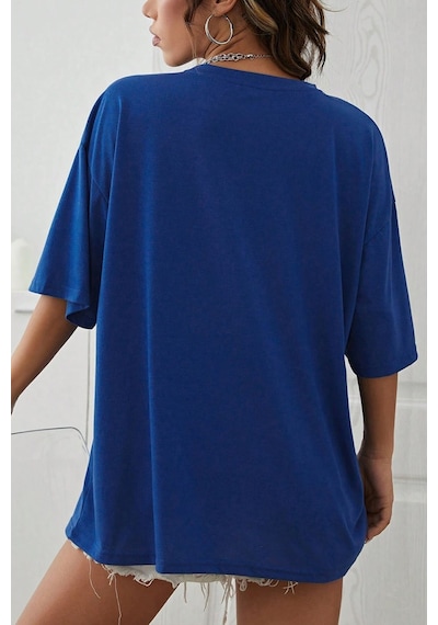 Uyguntarz Unisex His Mercies Baskılı Oversize Tshirt Mavi