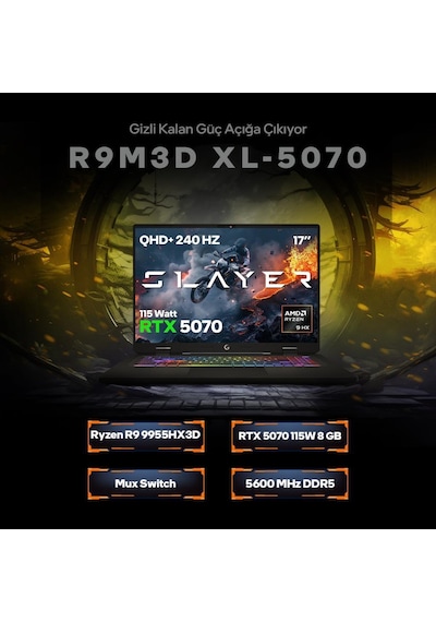 Game Garaj Slayer R9M3D XL-5070-C2 R9-9955hX3D 32 GB 1 TB SSD RTX5070 17" Free Dos Dizüstü Bilgisayar