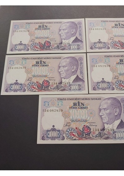 Mor Binlik 7. Emisyon Eski Tc Kağıt Para 1000 Lira