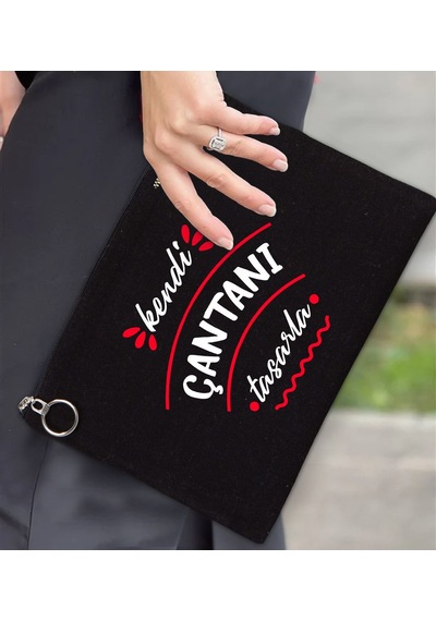 Bk Gift Kişiye Özel Kendin Tasarla Astarlı Portföy Siyah Çanta 30x21cm, Baskılı El Çantası, Organizer Çanta